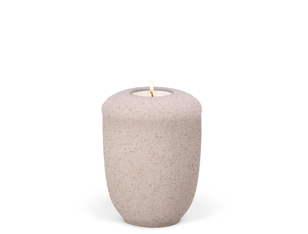 Keramik, beige, Sandbeschichtet, Gedenkurne mit Teelicht