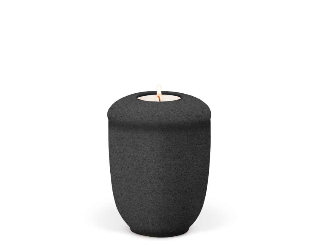 Keramik, Anthrazit, Sandbeschichtet, Gedenkurne mit Teelicht