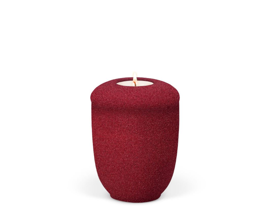 Keramik, Weinrot, Sandbeschichtet, Gedenkurne mit Teelicht