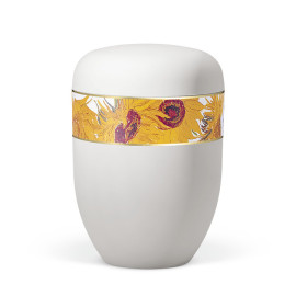 Naturstoffurne, Weiß Matt Dekor Van Gogh Sonnenblume