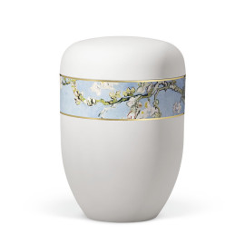 Naturstoffurne, Weiß Matt Dekor Van Gogh Mandelblüte