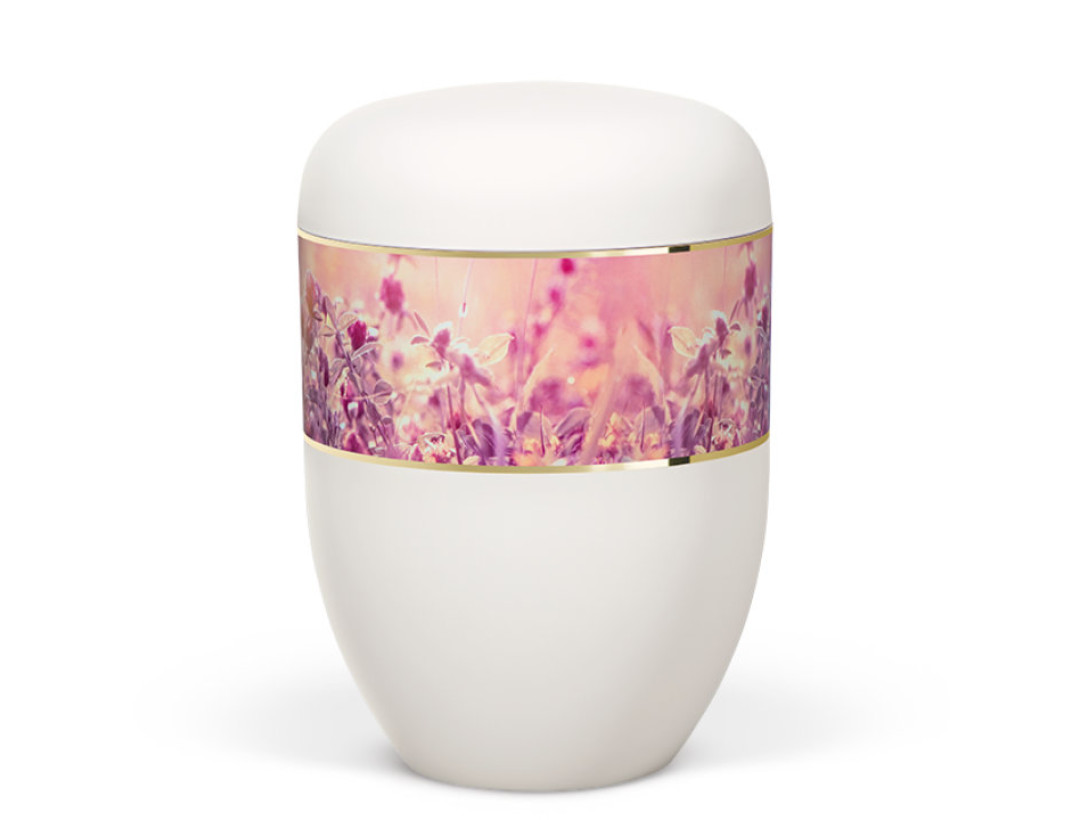 Naturstoffurne, Weiß Matt, Dekorband Breit Gräser