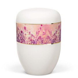 Naturstoffurne, Weiß Matt, Dekorband Breit Gräser