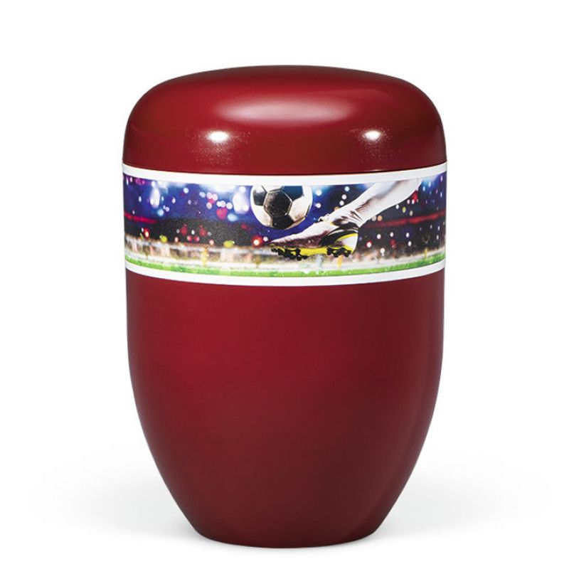 Naturstoffurne, Weinrot Matt, Dekor "Fußball"