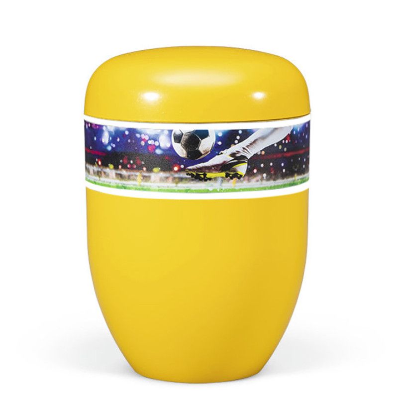 Naturstoffurne, Gelb, Dekor "Fußball"