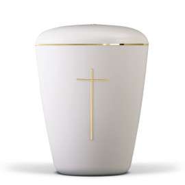 Naturstoffurne, Cremeweiß Kreuz Stripdome, Goldband