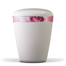 Naturstoffurne, Cremeweiß Dekorband: Rosenblüte