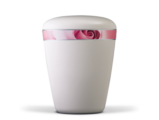 Naturstoffurne, Cremeweiß Dekorband: Rosenblüte
