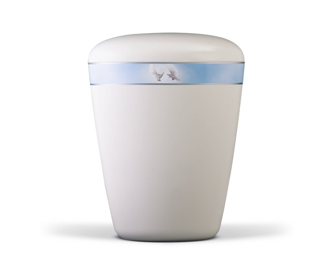 Naturstoffurne, Cremeweiß Dekorband: Tauben