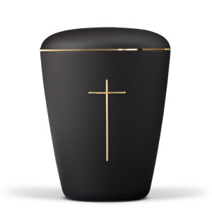 Naturstoffurne, Anthrazit Velours, Kreuz Stripdome, Goldband
