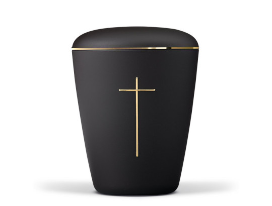 Naturstoffurne, Anthrazit Velours, Kreuz Stripdome, Goldband
