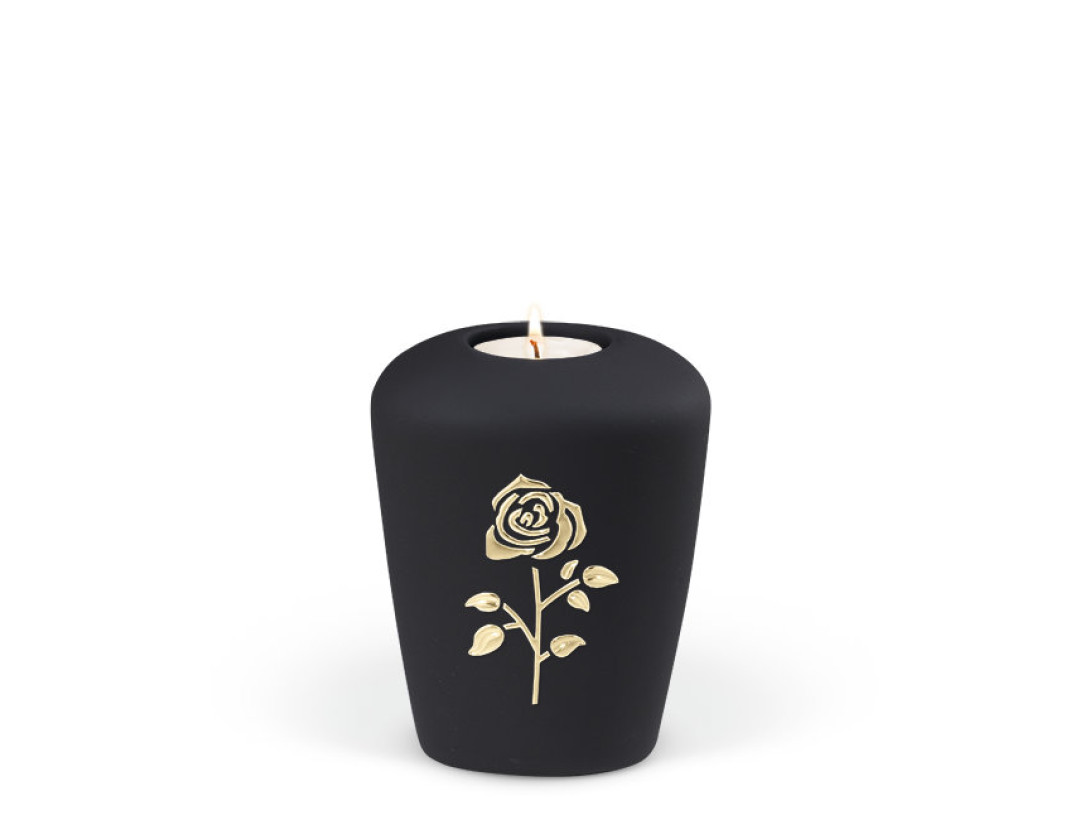 Keramikurne, Anthrazit Velours, Rose Stripdome Gedenkurne mit Teelicht