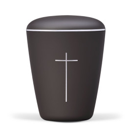 Naturstoffurne, Anthrazit Velours, Kreuz Silber Stripdome,Silberband