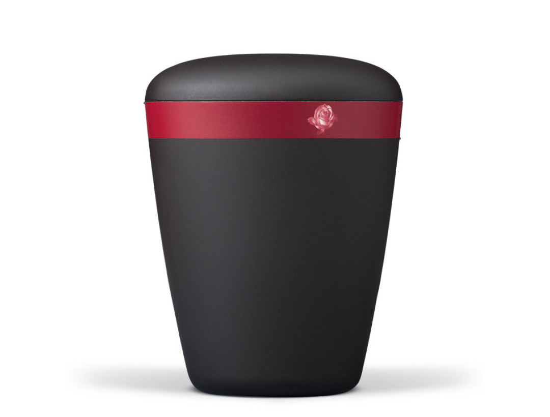 Naturstoffurne, Anthrazit Velours, Dekorband: Bordeaux Rose