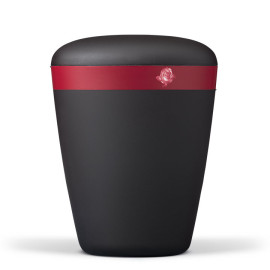 Naturstoffurne, Anthrazit Velours, Dekorband: Bordeaux Rose