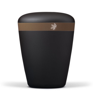 Naturstoffurne, Anthrazit Velours, Dekorband: Braun Ahornblatt