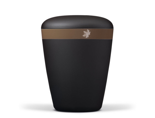 Naturstoffurne, Anthrazit Velours, Dekorband: Braun Ahornblatt