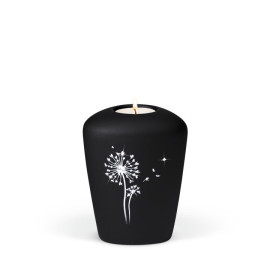 Keramikurne, Anthrazit Velour Airbrush Pusteblume mit Crystal Elements Gedenkurne mit Teelicht