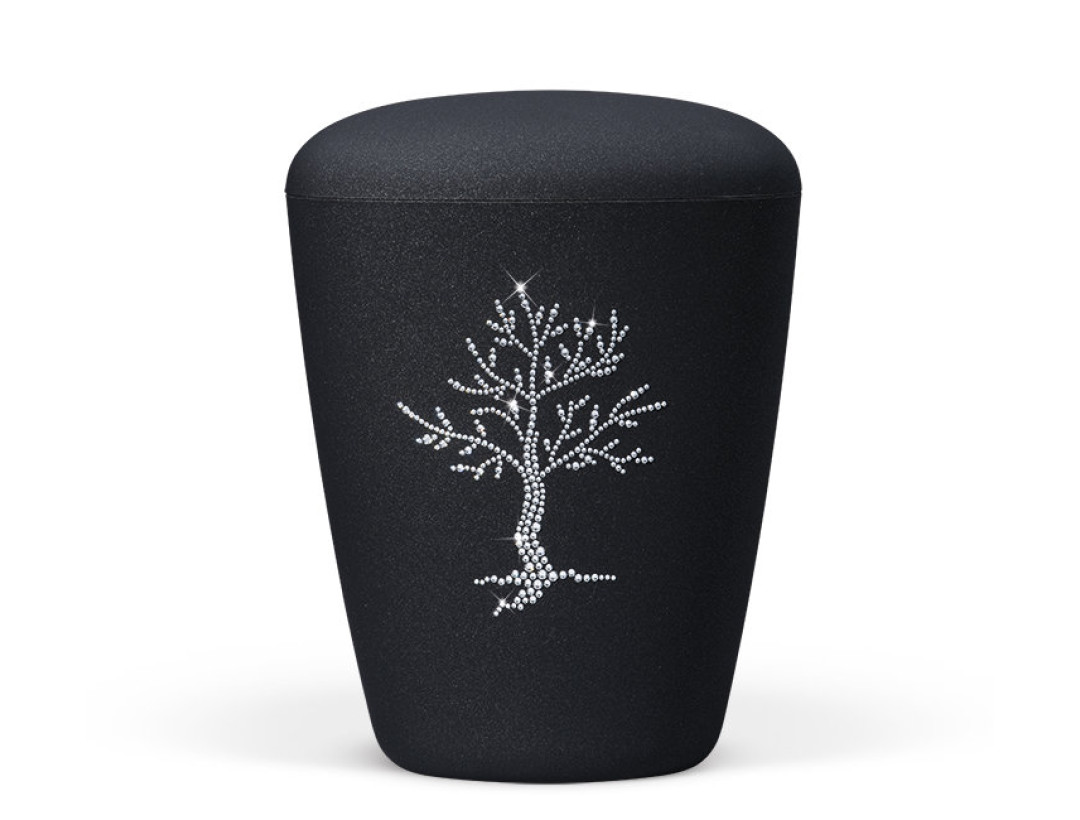 Naturstoffurne, Anthrazit Velours, Lebensbaum Crystal Elements