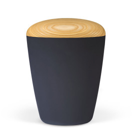 Naturstoffurne, Anthrazit Velours, Holzdeckel Esche geölt