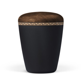 Naturstoffurne, Anthrazit Velours, Dekorband: Rautenkordel, Holzdeckel Nußbaum geölt