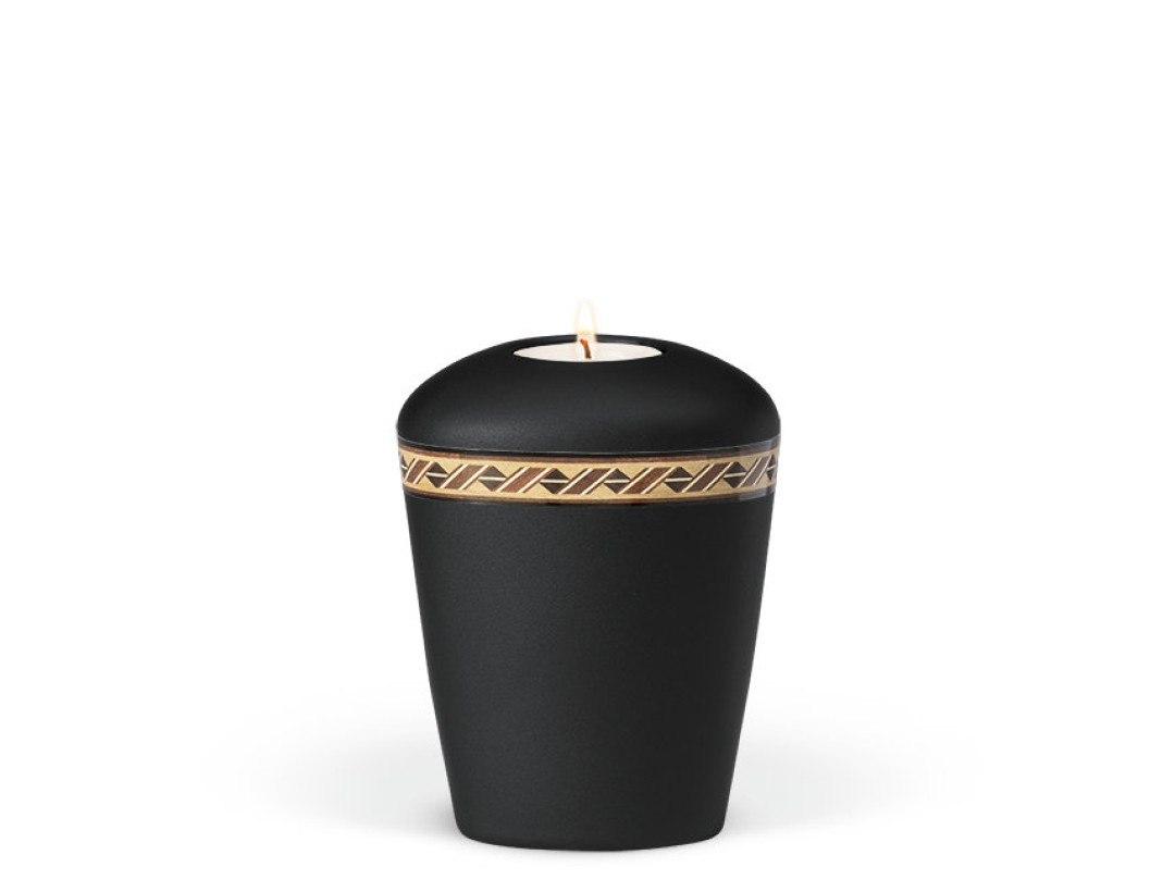 Keramikurne, Anthrazit Velours, Dekorband:  Rautenkordel Gedenkurne mit Teelicht