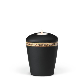 Keramikurne, Anthrazit Velours, Dekorband:  Rautenkordel Gedenkurne mit Teelicht