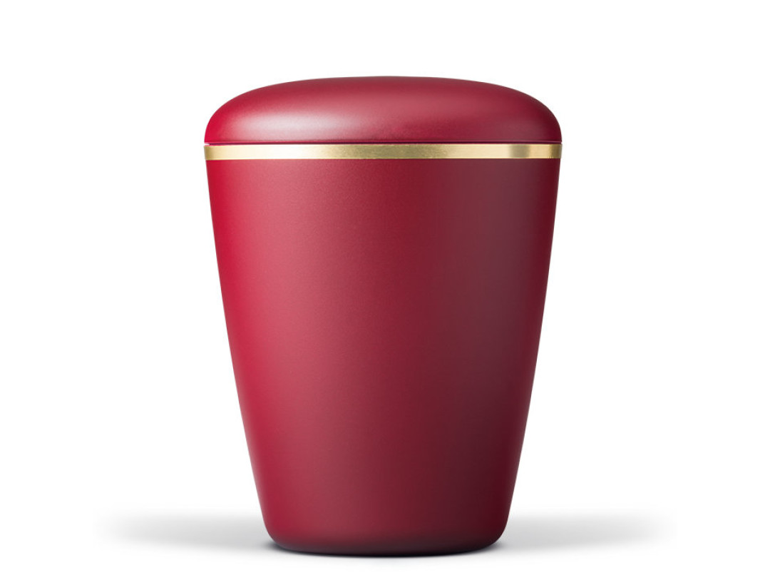 Naturstoffurne, Weinrot Velours, Goldband gebürstet