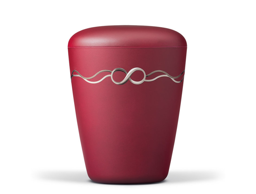 Naturstoffurne, Weinrot Velours, Dekorband: Unendlichkeit