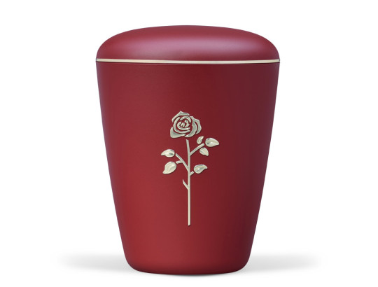 Naturstoffurne, Weinrot Velours, Rose Stripdome gold, Goldband