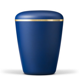Naturstoffurne, Saphirblau Velours, Goldband gebürstet