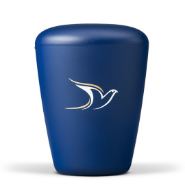 Naturstoffurne, Saphirblau Velours, Taube Gold/Weiß