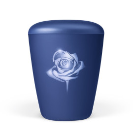 Naturstoffurne, Saphirblau Velours, Airbrush: Rose