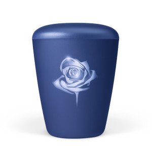 Naturstoffurne, Saphirblau Velours, Airbrush: Rose