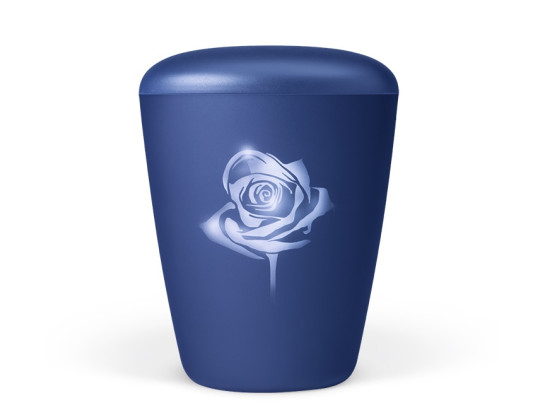 Naturstoffurne, Saphirblau Velours, Airbrush: Rose