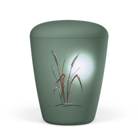 Naturstoffurne, Olivgrün Velours, Motiv: Gräser im Mondlicht, Handbemalt