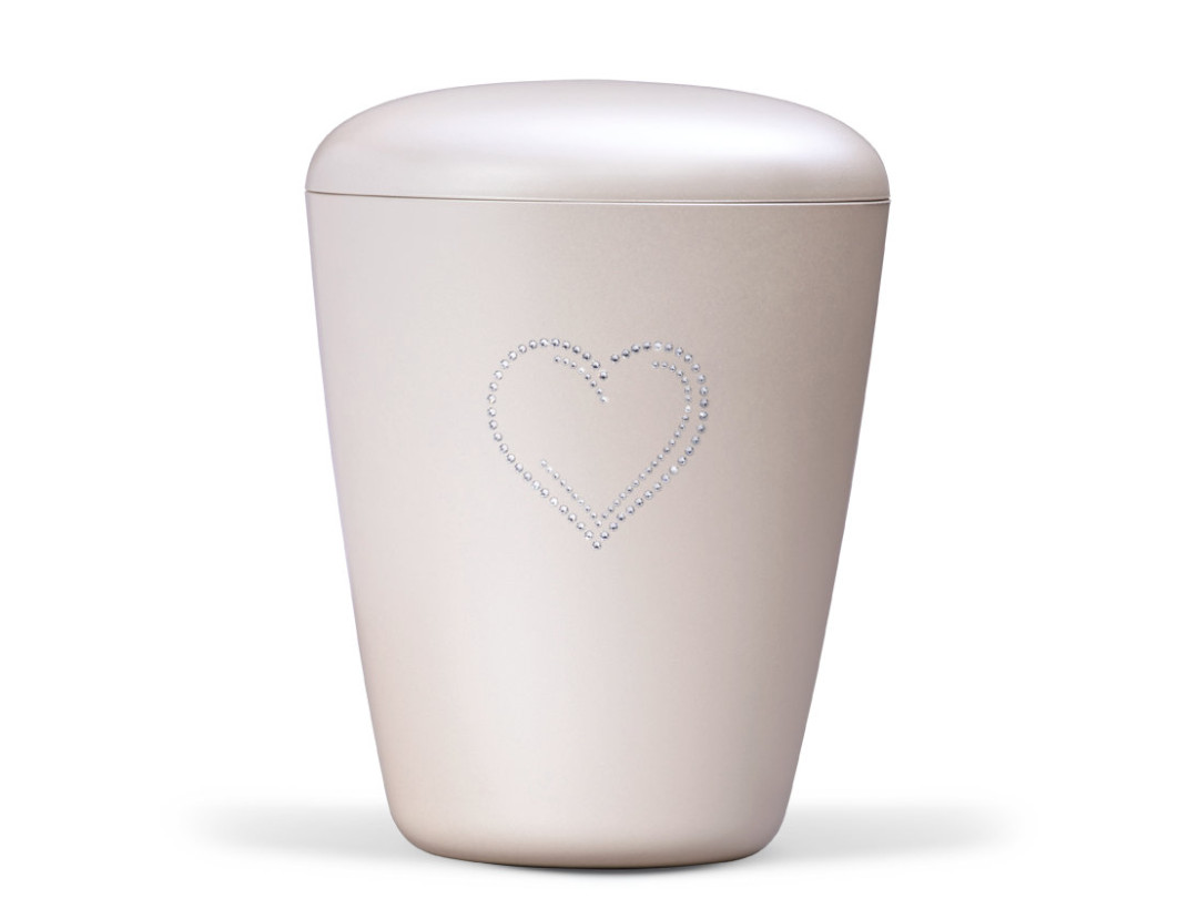 Naturstoffurne, Cremeweiß Perlmutt, Crystal Elements, Herz