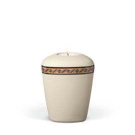 Keramikurne, Beige-Velours Dekor: Rautenkordel Gedenkurne mit Teelicht