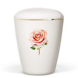 Naturstoffurne, Weiß-Matt, Rose, Goldband