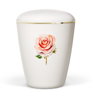 Naturstoffurne, Weiß-Matt, Rose, Goldband