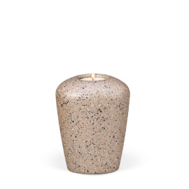 Keramikurne, Perlbeige, Steinoptik, Gedenkurne mit Teelicht