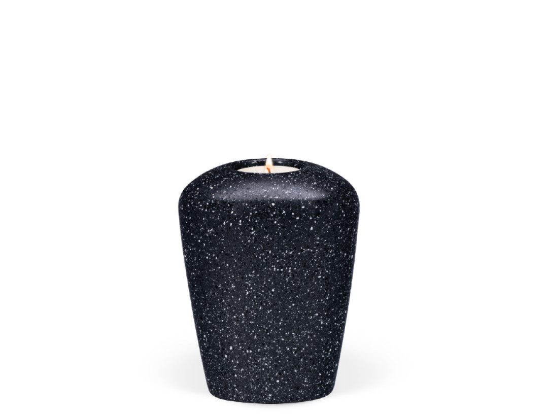 Keramikurne, Schwarz/Grau, Steinoptik, Gedenkurne mit Teelicht