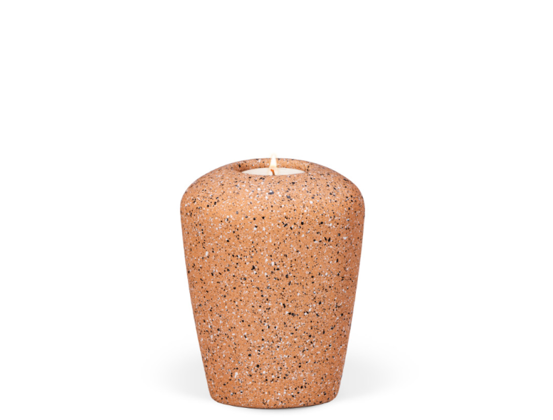 Keramikurne, Ockerorange, Steinoptik. Gedenkurne mit Teelicht