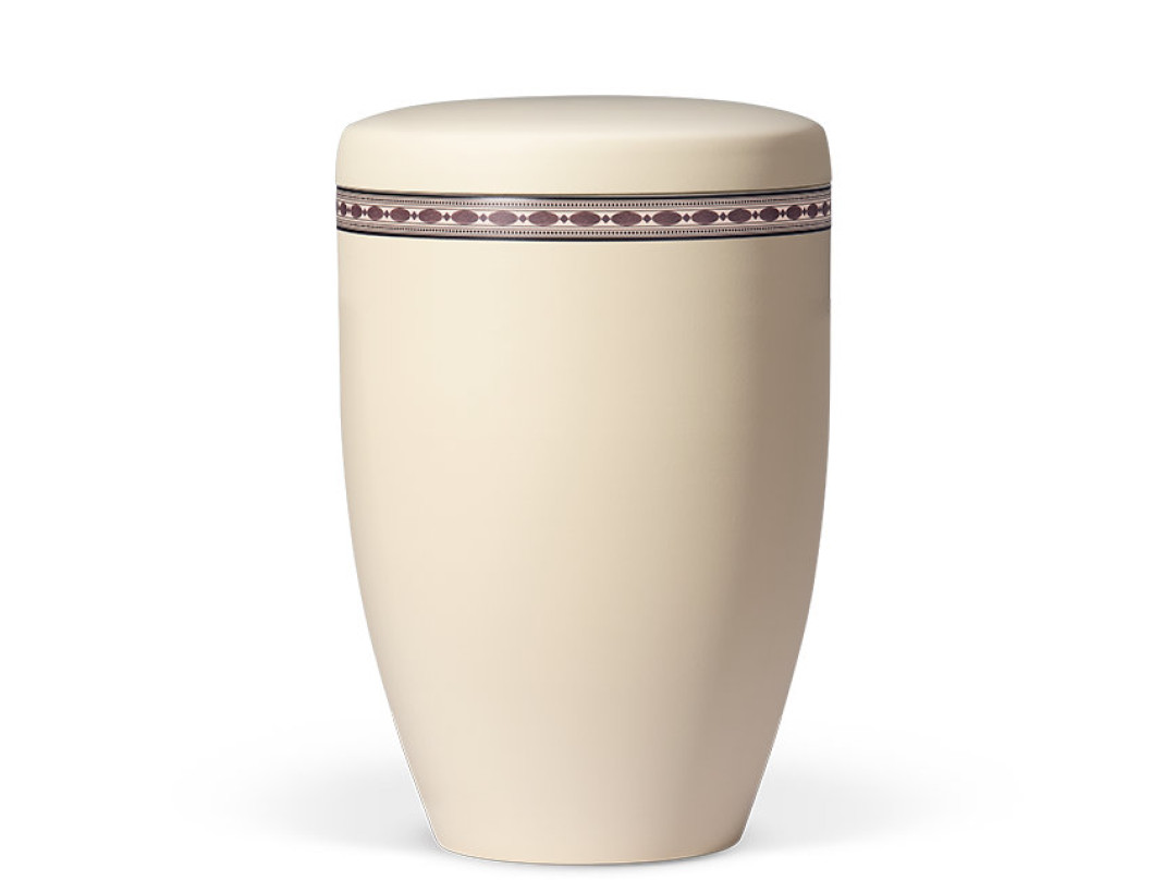 Naturstoffurne, Elfenbein-Beige, Dekor: Intarsien Imitation