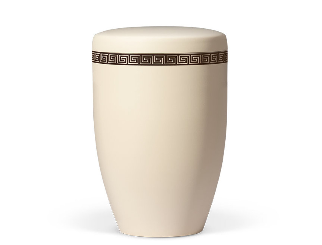 Naturstoffurne, Elfenbein-Beige, Dekor: Mäander Klassisch