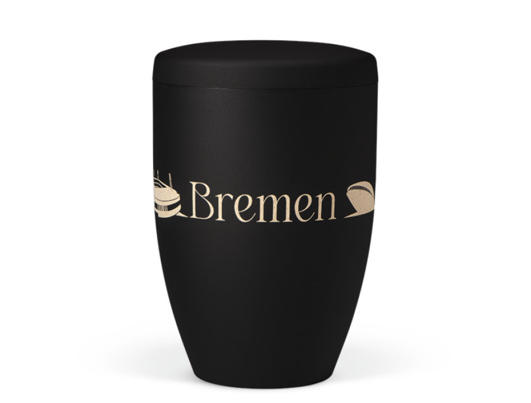 Naturstoffurne, Anthrazit Velours, Lasergravur Stadt Bremen
