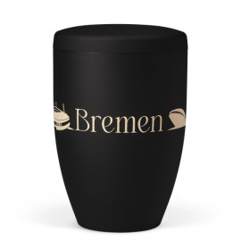 Naturstoffurne, Anthrazit Velours, Lasergravur Stadt Bremen