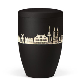 Naturstoffurne, Anthrazit Velours, Lasergravur Stadt Bremen