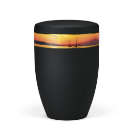 Naturstoffurne, Anthrazit Velours, Dekorband: Segelboote in der Abendsonne