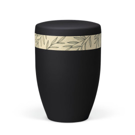 Naturstoffurne, Anthrazit Velours, Dekorband: Graspapier Naturgräser